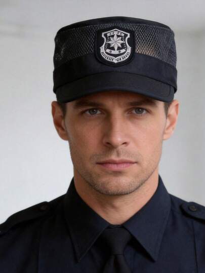 1pc Polyester Mesh Security Guard Cap, Adjustable Brim Hat For Duty, Guard, Security Work