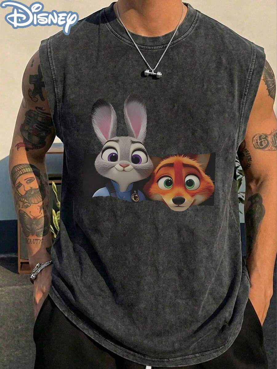Disney Official Licensed Zootopia Judy & Judy Vintage Washed 230g Tank Top Unisex - Black - View 1