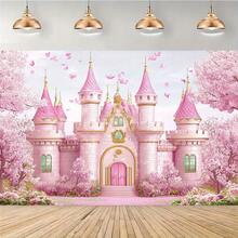 Painel de fundo decorativo com castelo de princesa rosa e dourado com glitter e estampa de arco-íris. Não precisa de energia. Banner multiuso ideal para festas, inaugurações de casa, aniversários e diversas ocasiões. Disponível em vários estilos e tamanhos. - B - Ver 6