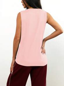 Top holgado y cómodo de unicolor sin mangas, adecuada para uso diario, correr, casual, fitness, primavera/verano - Rosa Pálido - Ver 3