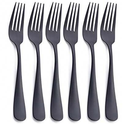 Matte Black Dinner Fork Stainless Steel Satin Finish 8.0-Inch Silverware Flatware Fork Set Service For 6 Dishwasher