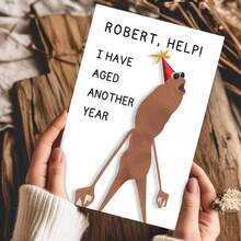 1张搞笑“罗伯特，救命！我又老了一岁”生日贺卡，附粉色信封，表情包人物插画，送给朋友和成年人的完美生日贺卡 - 查看 7