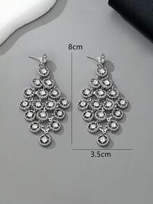 一对时尚简约优雅圆形水钻流苏吊坠耳环，百搭欧式风格 - 彩色 - 查看 6