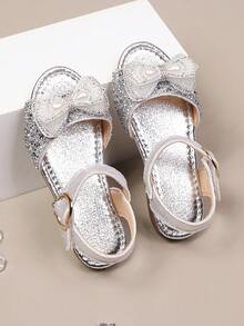 2026 Summer Girls' Rhinestone Bow Princess Sandals, Soft Sole Non-Slip Children's Performance Shoes - Silver - View 5