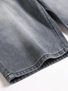 Teenage Boys' Casual Denim Shorts, Versatile Straight-Leg Jeans Shorts With Street Style - Grey - View 7