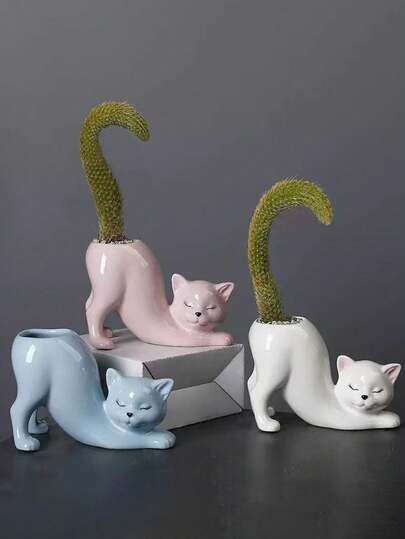 1pc Bohemian Creative Cute Cat Planter, Resin Lying Cat Figurine Statue, Suitable For Indoor/Outdoor Decor, Lightweight Multipurpose Synthetic Resin Anti-Drop