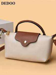 Dedoo Túi xách thời trang Xuân/Hè cổ điển bằng nylon phối màu, túi đeo chéo hình vỏ sò tối giản đa năng, có thể xách tay, đeo vai hoặc đeo chéo. Dây đeo có thể điều chỉnh, phù hợp cho đi làm, mua sắm, dự tiệc, du lịch, làm quà tặng ngày Valentine và các dịp khác. - Màu be - Xem 7