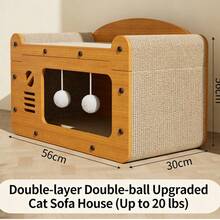 56x30x30 Cm Double-Layer Cat Sofa House With Scratching Posts, Upgraded Cat Bed With Hanging Balls, 2-In-1 Cat Furniture For Indoor Cats, Supports Up To 20 Lbs - XL - Xem 2