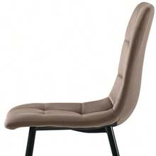 Dining Set (5 Pieces), Table And 4 Chairs, Modern Kitchen Set, 140*80cm Kitchen Table With Black Metal Legs, Grey MDF Top, Brown Velvet Dining Chairs - Khaki - View 8