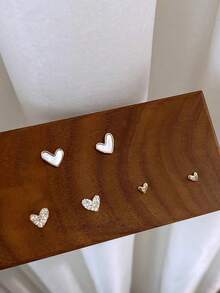3 Pairs Fashionable Cute Petite Versatile Heart-Shaped Earrings, Suitable For Women's Daily And Holiday Wear - Yellow Gold - View 4