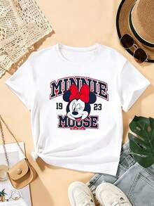 Disney Minnie Mouse Girls T-Shirt For Kids 2-14 | Soft Breathable Casual Tee With Varsity Print | Spring & Summer Everyday Wear | Durable Comfortable Kids Top | Express Delivery - 白色 - 查看 2