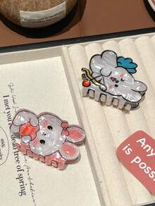 1pc Women's Cute Cartoon Rabbit Hair Claw Clip, Playful Pink & Blue, Strong Grip, Suitable For Daily Use - Multicolor - View 10