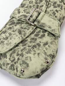 浅绿色做旧动物纹不对称单肩包，时尚Y2K豹纹铆钉机车风单肩包，流浪包，街头风，适合年轻女孩，豹纹腋下包，动物纹腋下包，铆钉街头风手提包，Y2K腋下包，适合约会、休闲、时尚派对、旅行、上学、节日礼物 - 橄欖綠 - 查看 5