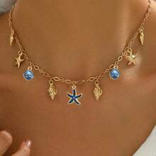 1pc New Creative Ocean Style Starfish & Shell Minimalist Necklace Pendant, Fashionable Versatile Daily Wear - Multicolor - View 1