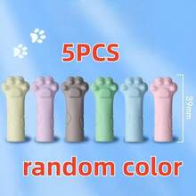 可爱猫爪造型笔筒，卡通铅笔盒，带硅胶保护套和笔帽，多功能保护套，适合编织时保护双手，适合中小学生，可爱返校用品，情人节礼物。颜色和款式随机（纯色和带白色圆点的猫爪图案，两种款式混搭）。 - 多色 - 查看 15