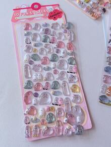 3D水晶浮雕贴纸 - 果冻幽灵一家，可爱卡通纯色贴纸，适用于DIY剪贴簿、水瓶、日记本 - 彩色 - 查看 14