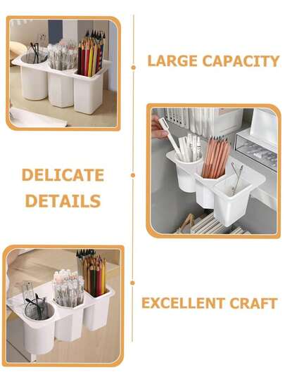 1pc Desk-Mounted Makeup Brush Holder, Minimalist Desk Organizer, Multi-Functional Pen Cup, Student Supplies
