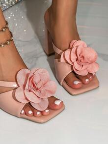 2026 New Square Toe High Heel Sandals For Women, Fashionable Embellished Summer Outdoor Wear - Pink - View 4