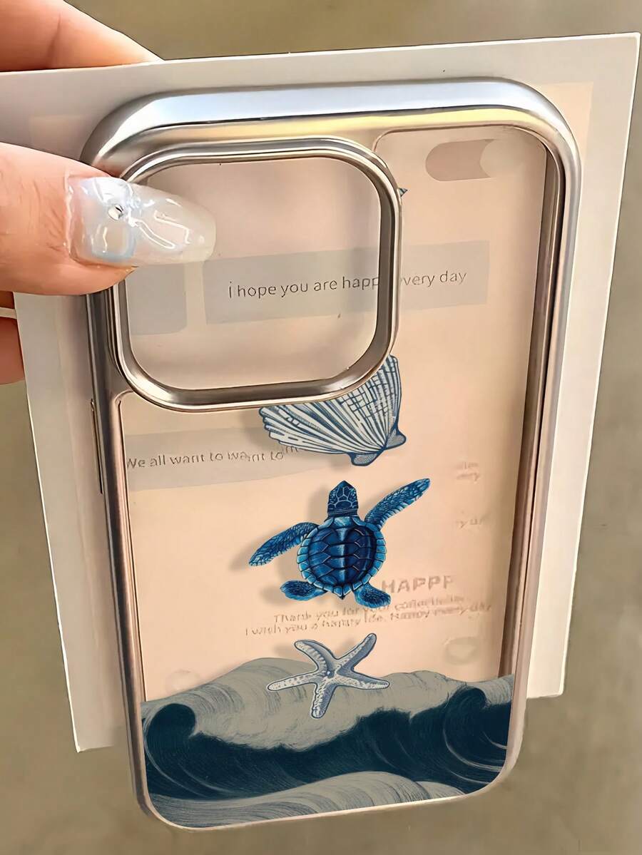 1 chiếc ốp lưng điện thoại hình rùa biển xanh tối giản, chống sốc, làm bằng TPU mạ điện trong suốt, bao phủ toàn bộ màn hình, tương thích với iPhone 17, 16, 15, 14, 13, 12, 11 Pro Max, quà tặng mùa xuân. - Nhiều màu - Xem 1