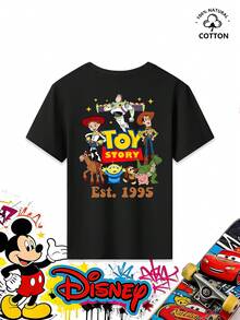 This Disney Toy Story Classic Character Full-Print Boys' Crew Neck T-Shirt Features A Buzz Lightyear Logo On The Front And A Collection Of Classic Characters Including Buzz Lightyear, Woody, Jessie, The Alien, Hammer Pig, Rex, HeartPony, And Slinky Dog On The Back. It Also Includes The Retro "TOY STORY Est. 1995" Lettering. Perfect For Extended Visits To Disney Parks, Toy-Themed Birthday Parties, Retro School Outfits, After-School Activities, Family Retro Movie Parties, Summer Retro Outings With Playmates, And Retro-Style Photos At Theme Parks. A Must-Have For Parents To Share Nostalgic Moments On Social Media. A Perfect Keepsake For Family Trips And Childhood Memories, Satisfying Both Nostalgic Parents And Children's Everyday Casual Wear Needs. - Black - View 5