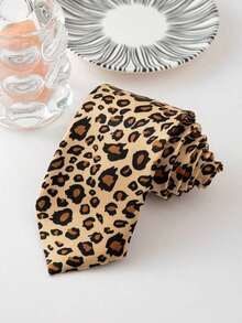 1pc Men's Fashion Leopard & Stripe Floral Jacquard Tie, Formal Wear Men Necktie - Camel - View 1
