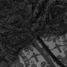 Devil fashion Blusa de encaje con hombros descubiertos y cordón, camiseta interior transparente de manga larga con estampado de cruz y rosa en estilo gótico - Negro - Ver 8