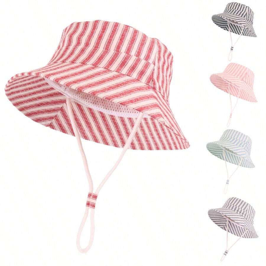 Baby Sun Hat Toddler Summer Hats Baby Bucket Hat Protective Bucket Hat Kids Beach Hats For Baby Boy Girl - Short-brimmed Bowl Cap With Wide and Narrow Stripes - View 1