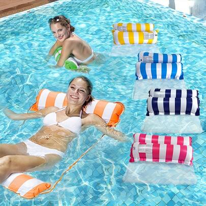 1/2 Stücke gestreifte aufblasbare Liege, strapazierfähiges PVC-Material, Doppelrohr-Hängematte-Schwimmkörper, faltbares Design, geeignet für Outdoor-Strand- und Pool-Aktivitäten, Wasser-Entspannungsliege