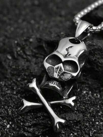 Men's Gothic Punk Style Skull & Crossbone Pendant Necklace