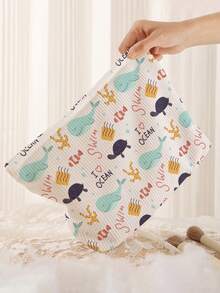 1个便携式卡通海豚和海龟印花化妆包，双面图案拉链化妆袋，多功能旅行洗漱用品收纳包 - 彩色 - 查看 5