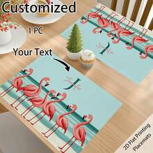 1pc Flamingo Design Personalized Placemats, Customizable Name, Heat-Resistant Kitchen/Dining Table Mats For Home, Party, Gatherings - Multicolor - View 4