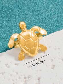 1pc Ocean Style Sea Turtle & Starfish Fashion Open Ring, Beach Vacation Single Ring - Gold - View 3