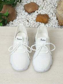 1 Paar modische weiße Kindersneaker, vielseitig atmungsaktiv mit dicker Sohle, geeignet für Outdoor-Sport & Lässig Bekleidung, ganzjährig - Weiss - Übersicht 3