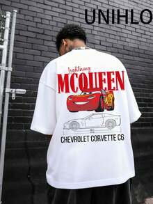 Disney Racing Master McQueen Print  Summer Casual Versatile Pure Cotton T-Shirt Suitable For Any Place - trắng - Xem 2