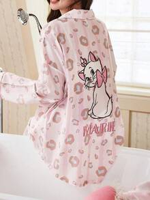 Gongdie Disney 迪士尼玛丽猫印花纯棉睡衣套装（2件套），长袖，春秋季 - 粉色 - 查看 4