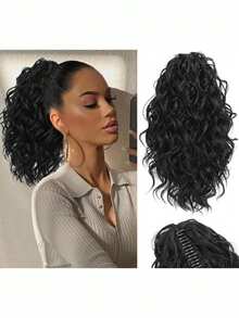 Curly Hair Ponytail Extension 14in Claw Drawstring Ponytail Fake Hair Pieces Bleach Blonde With Brown Highlights High Pony Tails Hair Extensions Synthetic Friendly Fiber For Women - Multicolor - View 20