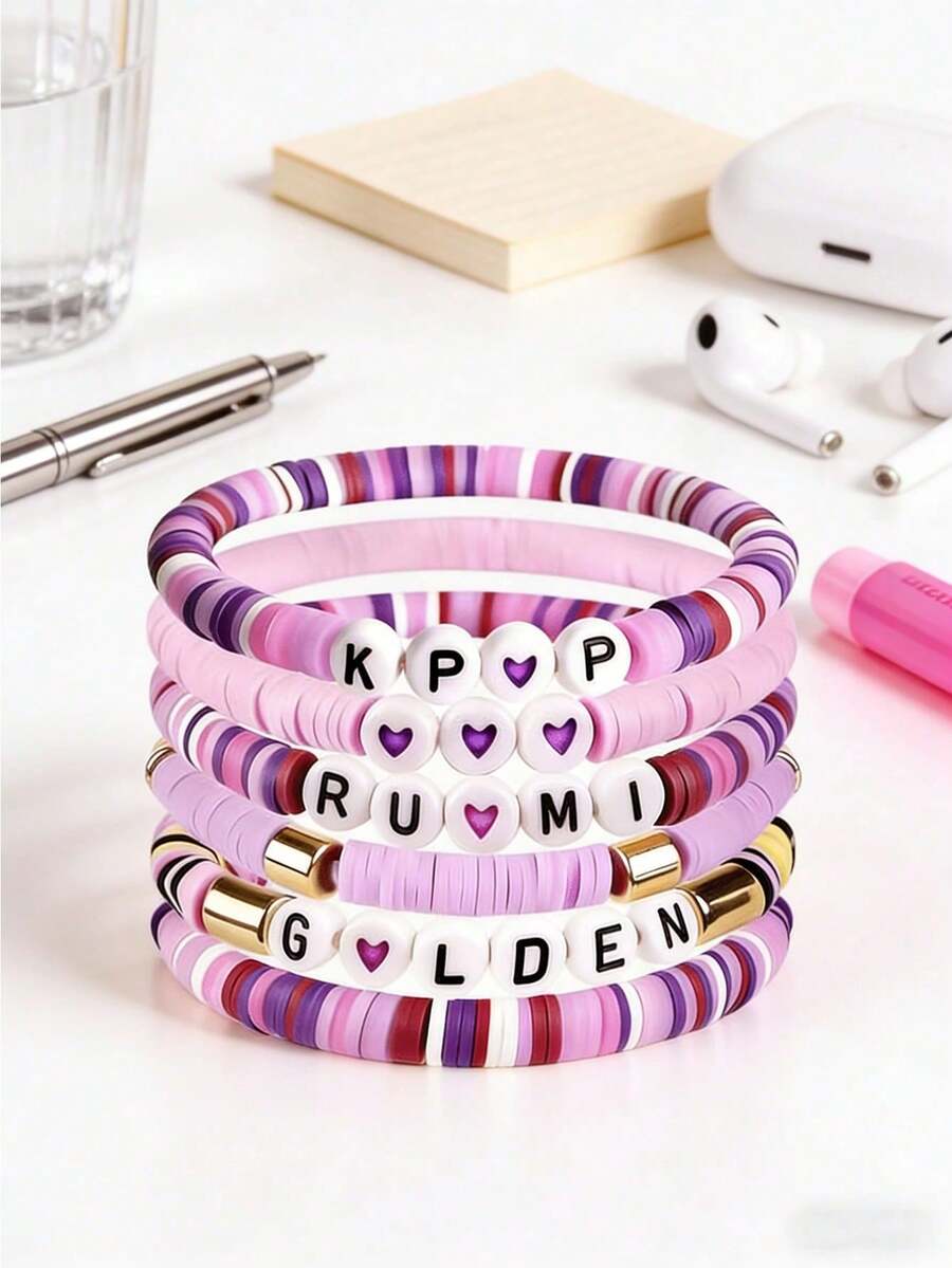 6件套韩版偶像风手链套装，时尚迷你饰品礼品 - 彩色 - 查看 1