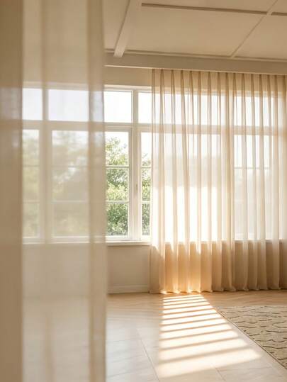 Modern French Luxury Cream-Colored Gauze Curtain, Translucent But Not See-Through Solid Color Sheer Curtain, Multi-Function Top Hooks, Easy To Hang, Suitable For Living Room, Bedroom, Balcony, Casement Window, All Seasons
