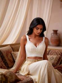 Temptuelle 女士提拉收褶蕾丝边全罩杯文胸，薄罩杯，可调节，白色 - 白色 - 查看 4