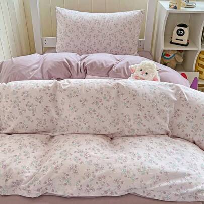 4pcs Sage Floral Duvet Cover Set With Sheet, Soft Washed Aesthetic Bedding Set, Cute Botanical Leaf Print Quilt Cover, Cottagecore Dorm Room Decor