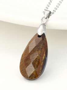 优雅多面切割水晶水滴吊坠项链，天然宝石颈链，搭配不锈钢链 - 彩色 - 查看 10