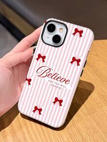 1 pieza Funda de teléfono con película brillante de 2 en 1 con patrón de lema inspirador, lazo y rayas femeninas y refrescantes, compatible con Samsung/ 11/12/13/14/15/16/17 Pro Max - Multicolor - Ver 2