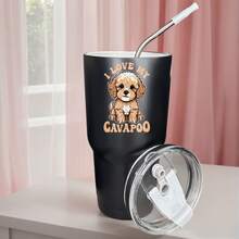 30oz Stainless Steel Tumbler Black White Options,  I Love My Cavapoo Dog Print Graphic Cups, Insulated Travel Coffee Mug With Lid And Straw , Double Wall Vacuum Reusable Travel Cups, Funny Birthday Party Gift For Women & Men - 黑色 - 查看 1