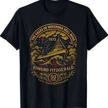 Edmund Fitzgerald Ship 1975 Annrsary Great Lakes Tribute T-Shirt - Black - View 1