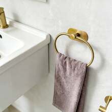 1pc Stainless Steel Towel Ring, Towel Rack, Wall-Mounted Towel Bar, Bathroom Towel Storage, Towel Holder - Gold - View 3