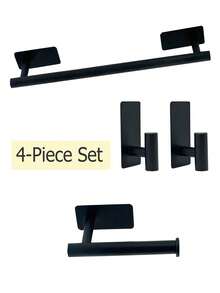 5pcs/Set Stainless Steel Bathroom Towel Ring, Towel Bar, Towel Hook, Toilet Paper Holder, Bathroom Organizer Rack, Hotel Supplies - Square Bottom Nail-free - View 9