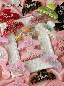 Handcrafted Diamond-Encrusted Classic Customized Logo/Name Acrylic Hair Clip, Fashionable Versatile Personalized Gift - Multicolor - View 4