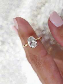 1枚奢华椭圆形立方氧化锆戒指，女士礼物，女士结婚戒指，铜戒指，送给朋友/生日/情人节/母亲节的珠宝礼物 - 橢圓 - 查看 3