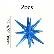 2个海军蓝星形气球，14角星爆破气球，22英寸星爆气球，尖角星形铝箔气球，大型派对装饰铝箔气球 - 深藍 - 查看 8