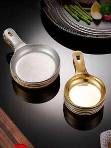 1pc Retro 304 Stainless Steel Sauce Dish With Handle, Western Style Condiment Cup, Kitchen Soy Sauce Vinegar Dipping Plate - Gold - View 5